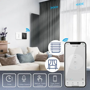 WiFi RF433 Smart 2.5D Arc Glass Touch Panel Curtain Switch For Roller Blinds Shutters With Backlight Switch By Alexa Google Home - Stereotech