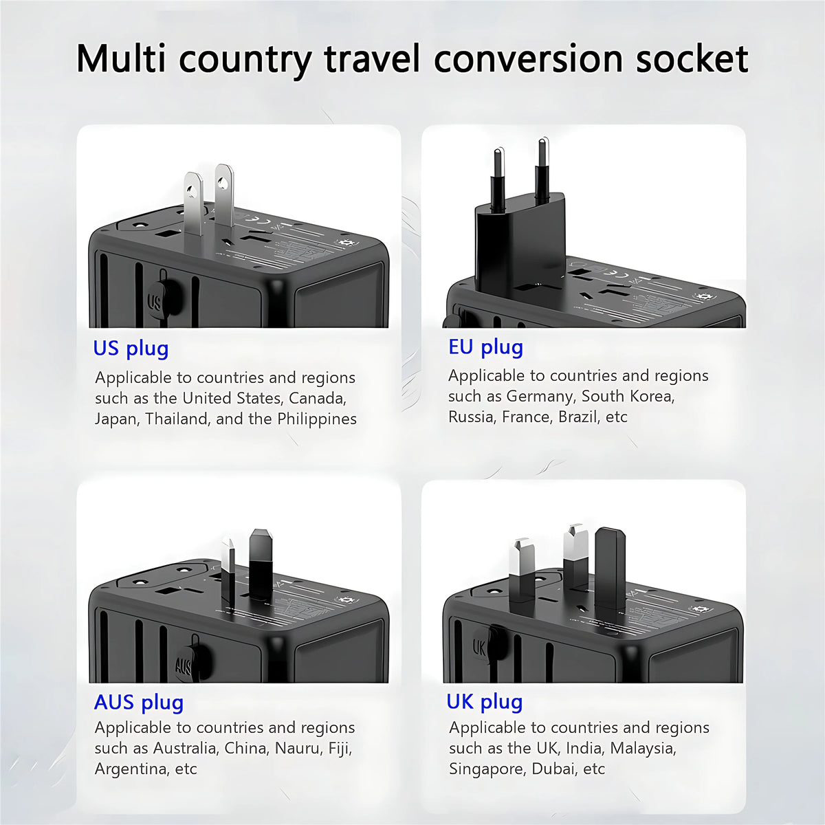 International Travel Adapter Multiple Plugs All in One Power Strip With 3USB 1Type C Ports Fast Charging EU UK US AU For Travel