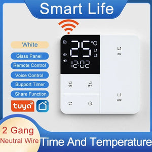 Tuya Smart Wifi Switch With temperature time display function 100-250V 1/2/3 Gang Wall Light Button Switch Timing remote control