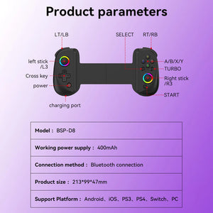 D8 Wireless Stretching Extendable Game Console Telescopic Game Controller 20 Hours Playing Life Compatible For IPhone Android Ph