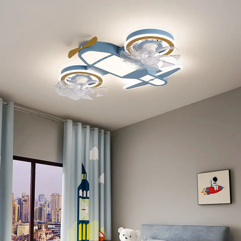 LED Aircraft Ceiling Light Cartoon Remote Control Fan Lamp Boy Room Lights Children&#39;s Room Bedroom lamp Gift Light For Children