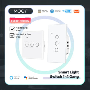 Tuya WiFi Smart Light Switch Glass Touch Control Fireproof No Neutral Wire Required Remote Control Work With Alexa Google Home