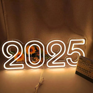 Happy New Year 2025 Neon Led Sign Warm Letter Lights Room Decoration Bedroom Party Bar Club Shop Dimmable Wall Light Up Signs