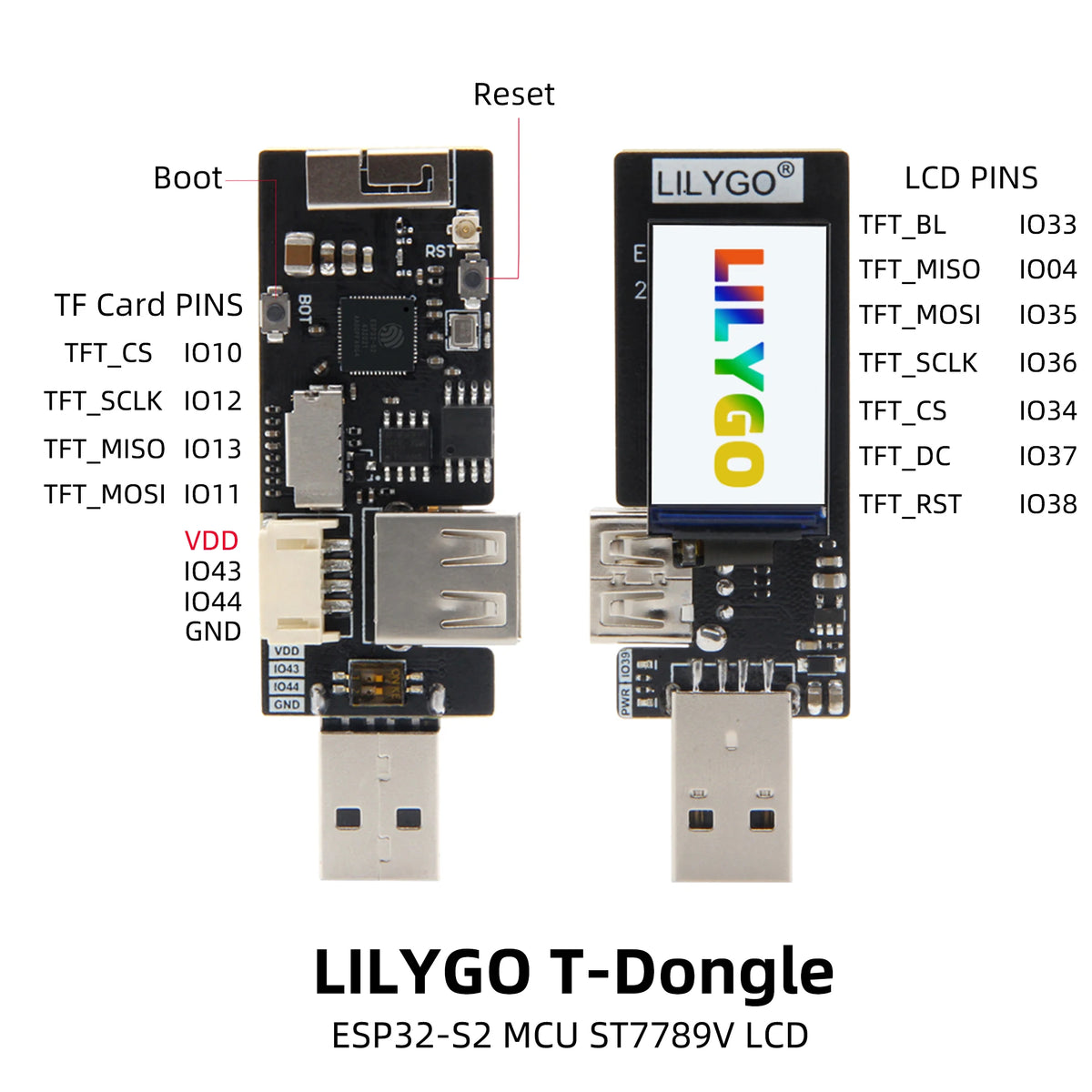 LILYGO® T-Dongle ESP32-S2 Development Board Wireless WIFI Module OTG Male Female Interface 1.14 inch LCD Display Support TF Card