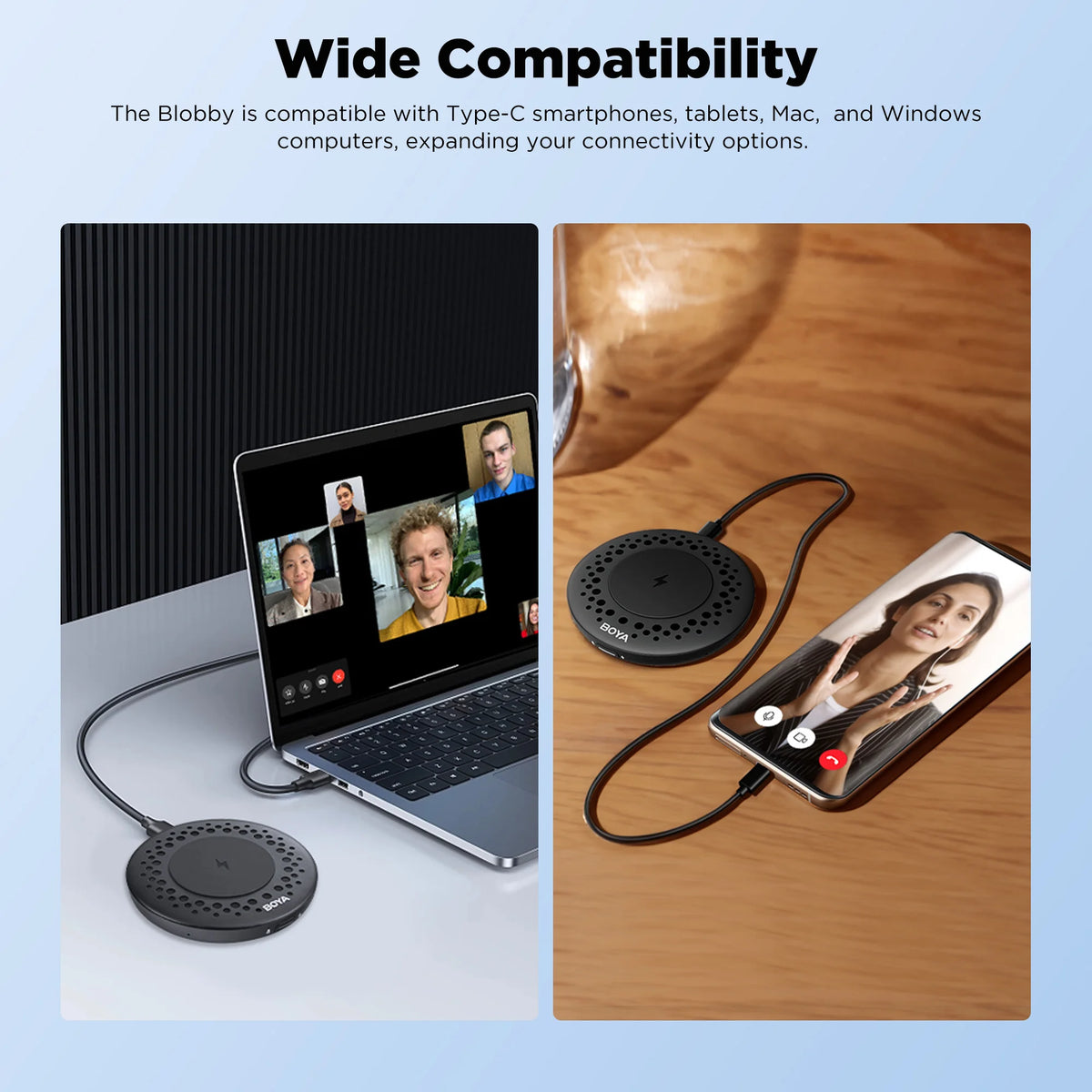 BOYA Blobby USB Conference Meeting Microphone with Wireless Charger for Android Smartphone Type-C Devices Mac Windows Computer
