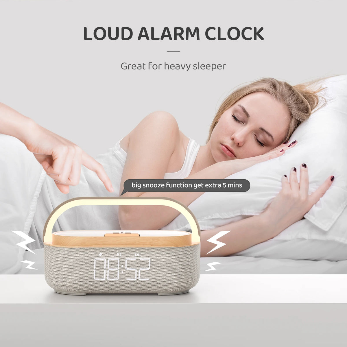 Digital Alarm Clock Radio Bluetooth Speaker Wireless Charger Snooze LED  Display for Samsung Xiaomi Huawei 30W Fast Charge New