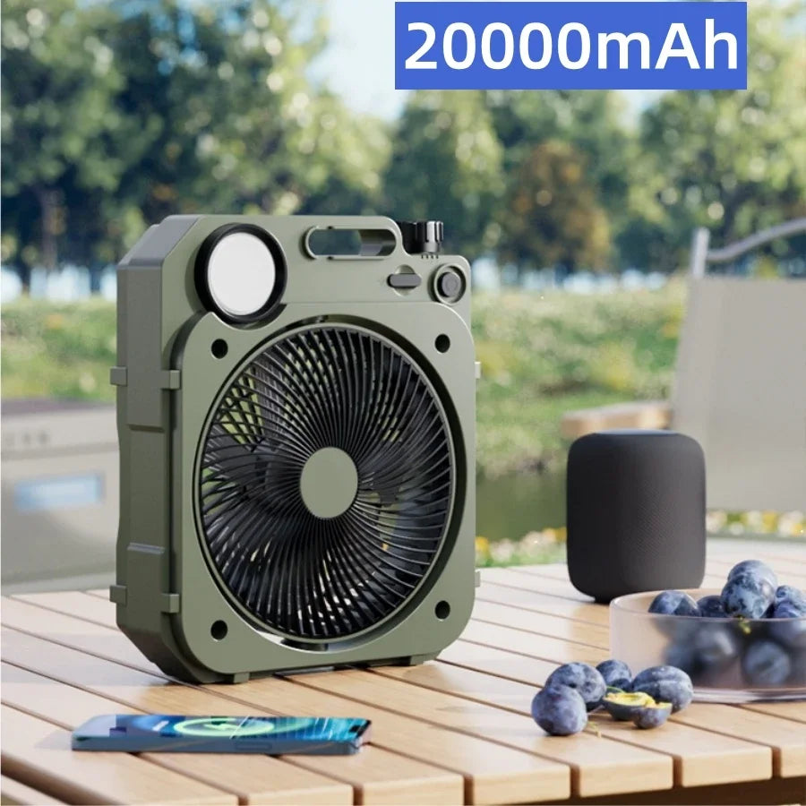 20000mAh Camping Fan Rechargeable Desktop Portable Circulator Outdoor Wireless Ceiling Electric Fan with Power Bank LED Lighting - Stereotech
