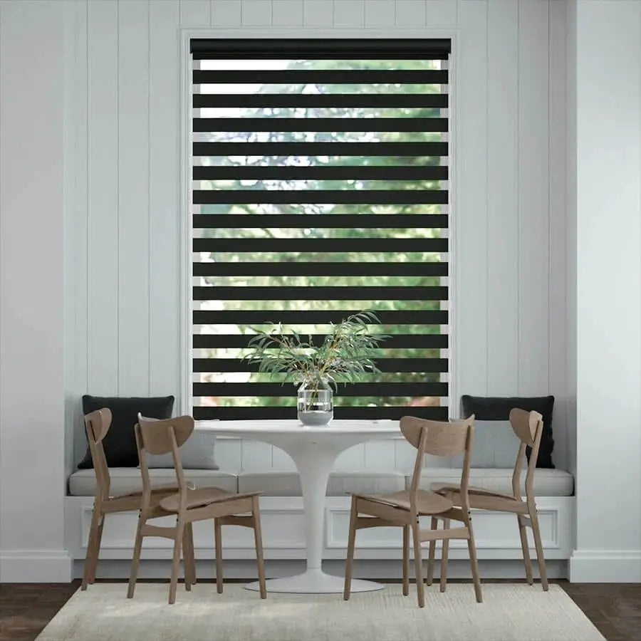 Smart Motorized Zebra Blinds Work with Alexa, Remote Control Smart Blinds, 90% Blackout Light Filtering Day Night Sheer Shades