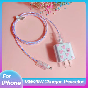 Pink Girls' Heart Charger Protective Case For iphone US 20W Fast Charger Protection Box Cover Data Line Winder Spiral Protective - Stereotech