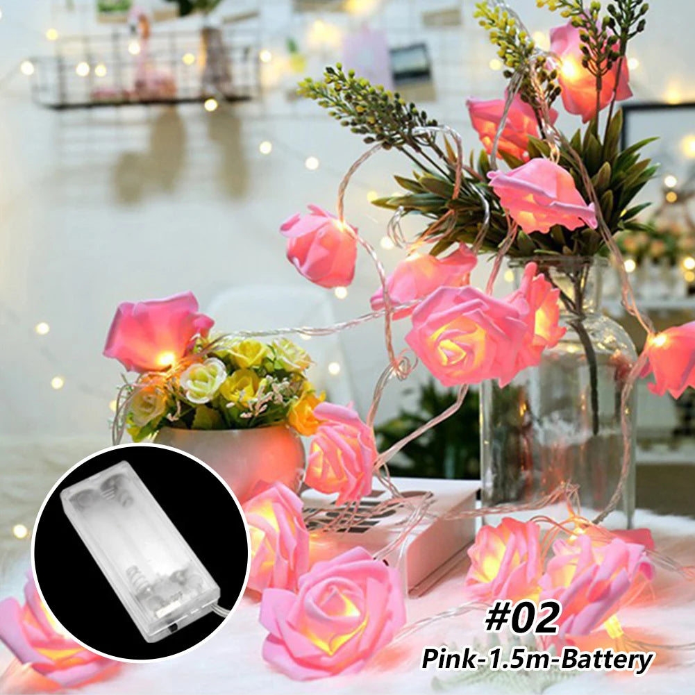 1.5/3m LED Rose Flower String Lights Battery Garland Artificial Bouquet Foam Fairy Lights For Valentine&#39;s Day Wedding Decoration