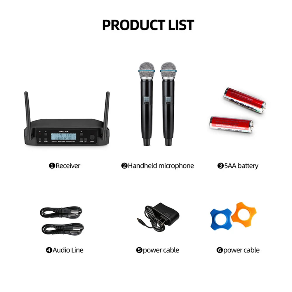 Maclex GLXD4 wireless microphone 2 channel UHF professional performance host live broadcast metal handheld microphone