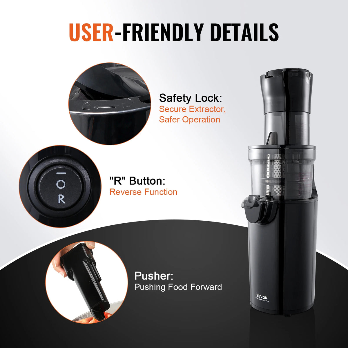 VEVOR Masticating Juicer Cold Press Juicer Machine 2.6&quot; Large Feed Chute Slow Juicer Juice Extractor Maker