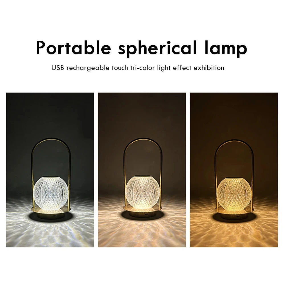 Vintage Crystal Ball Table Lamp Touch Night Lamp USB Rechargeable For Bedroom Bedside Decorative Atmosphere Acrylic Night Lights