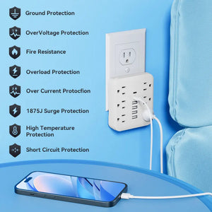 12-in-1 With 6 AC Sockets, 4 USB, 2 Type-C Ports Wall Outlet Extender - Safe, Portable, And Space-Saving Power Solution
