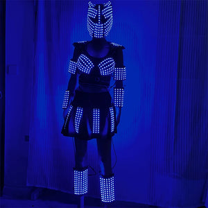 Cool RGB Led Women's Costume Light Up Wedding Dress Party Skirt DJ Sexy Bra Shoulder Underdress Performance Mask With Long Hairs