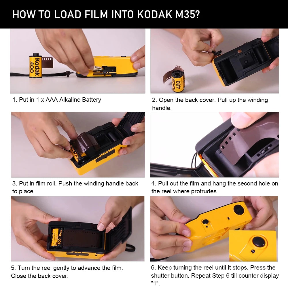 Kodak M35 Retro 135 35mm Reusable Film Camera Yellow/Classic Blue/Flame Scarlet with Flash Function Reusable Film Camera