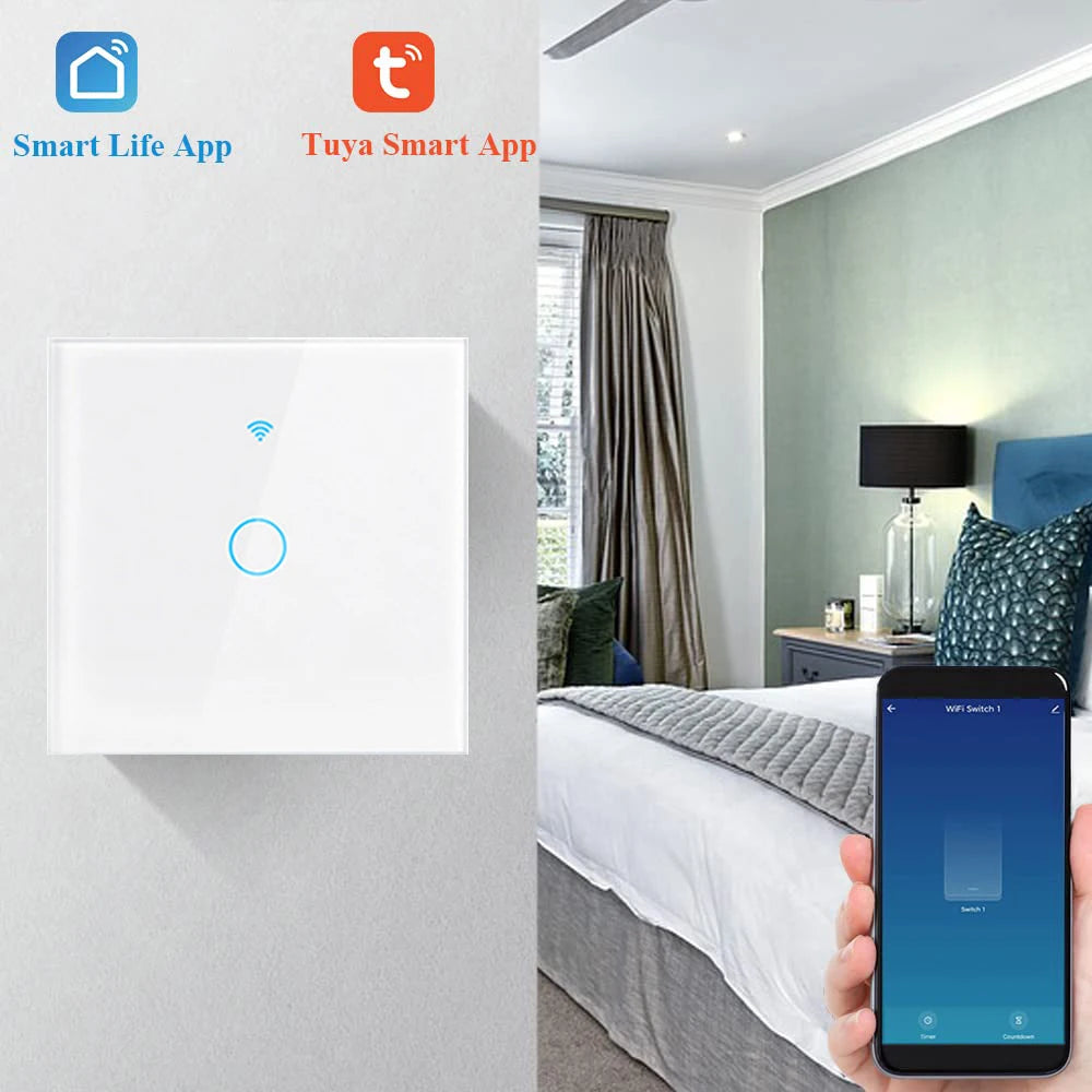 WiFi Smart Switch EU Neutral Wire/No Neutral Wire Touch Light Switch Works with Alexa Google Home Alice 1/2/3/4 Gang Smart Home
