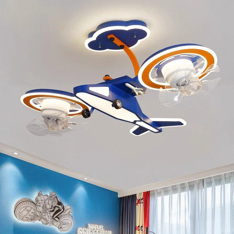 Full Spectrum Eye Protection Ceiling Light Creative 360 ° Shaking Head Aircraft Fan Lamp Children&#39;s Room Bedroom