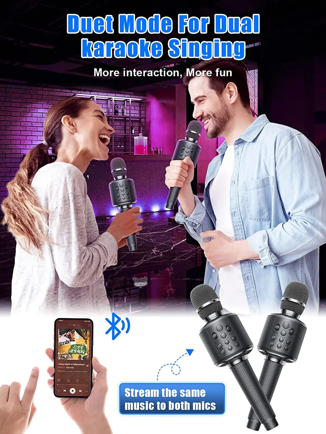 Bluetooth Microphone  Karaoke Portable  Home Wireless Singing Machine with Duet Sing/Record/Play/Reverb for Adult/Kid Gift