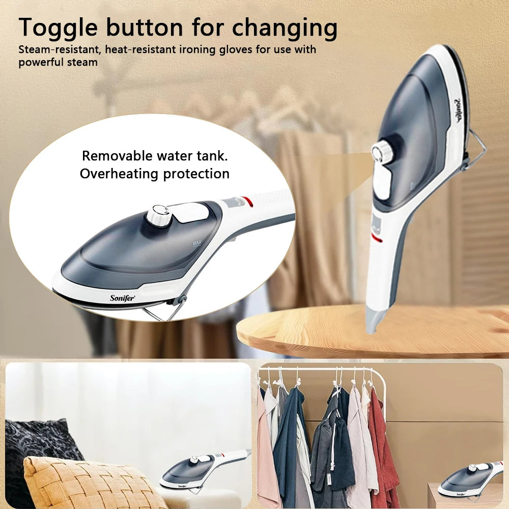 Portable Steam Hanging Iron 1000W Steam Maker Travel Handheld Garment Steamer Overheat protection with brush head included