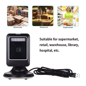 Barcode scanner 2D all-round desktop automatic sensing data matrix reader supermarket usb barcode reader 1D 2D QR code - Stereotech