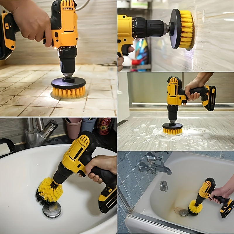 3-Piece Universal Drill Brush Attachment Set - Powerful Electric Scrubber with Extension Rod for Efficient Grout, Floor, Bathtub, Shower, Tile, Bathroom, Kitchen, and Car Surface Cleaning - Ideal for Heavy-Duty Cleaning Tasks