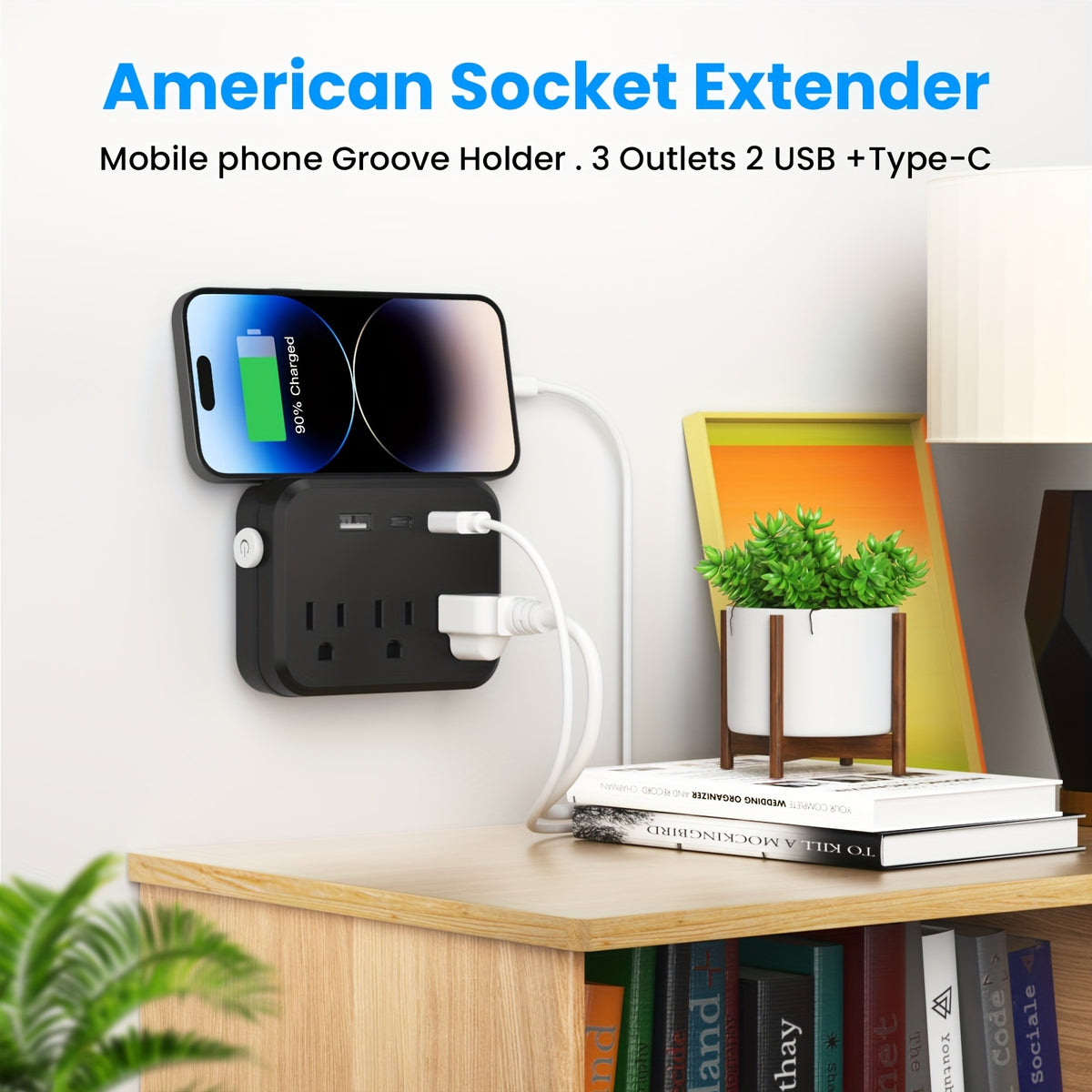 6-in-1 Portable Power Adapter - Compact and Convenient with 3 Sockets, 2 USB, and 1 Type-C Port, Surge Protector Switch, Durable and Sturdy for Business Trips and Everyday Use at Home or Office