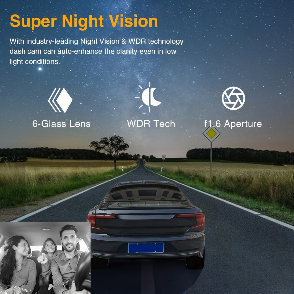 1080P Dual Camera Dash Cam For Cars With IR Night Vision, Loop Recording, And Wide Angle Lens - 3.16 Inch IPS Screen