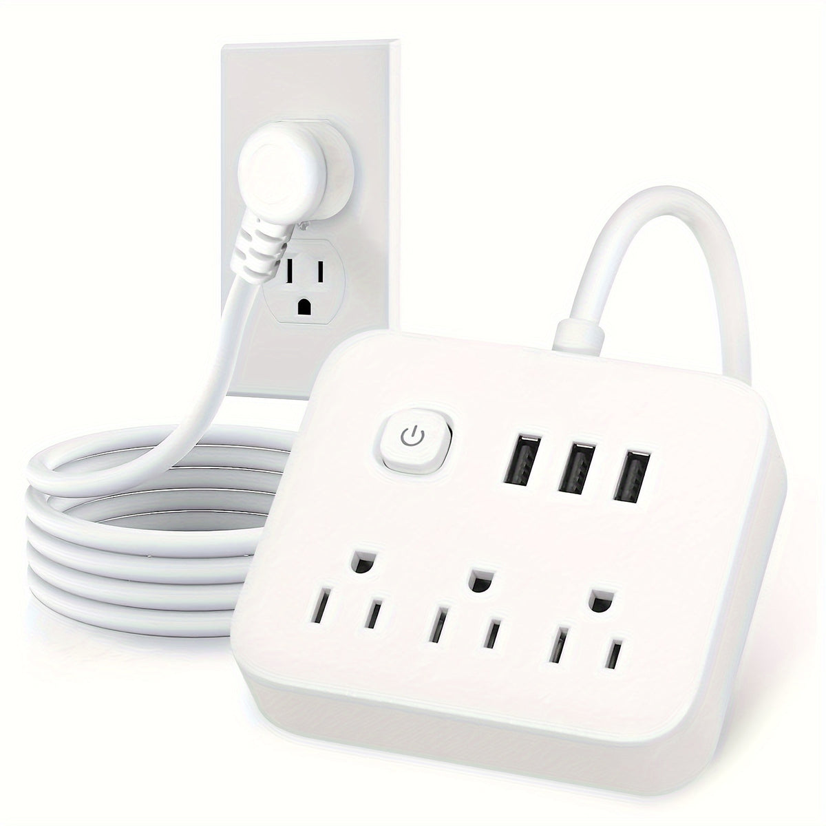 1pc Power Strip, Power Strip Surge Protector, 3 AC Outlets 3 USB 1 Power Button, Flat Plug, Desktop Charging Station With Overload Protection, For Home, Office, Travel, Computer, Black White