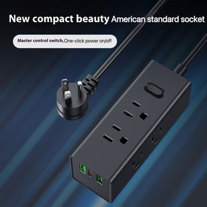 small and compact Black/white power strip, 3.9ft extension cord with 6 AC power outlets and 2 USB and 1 Type-C ports with flat corner plugs, convenient for travel, suitable for home/office