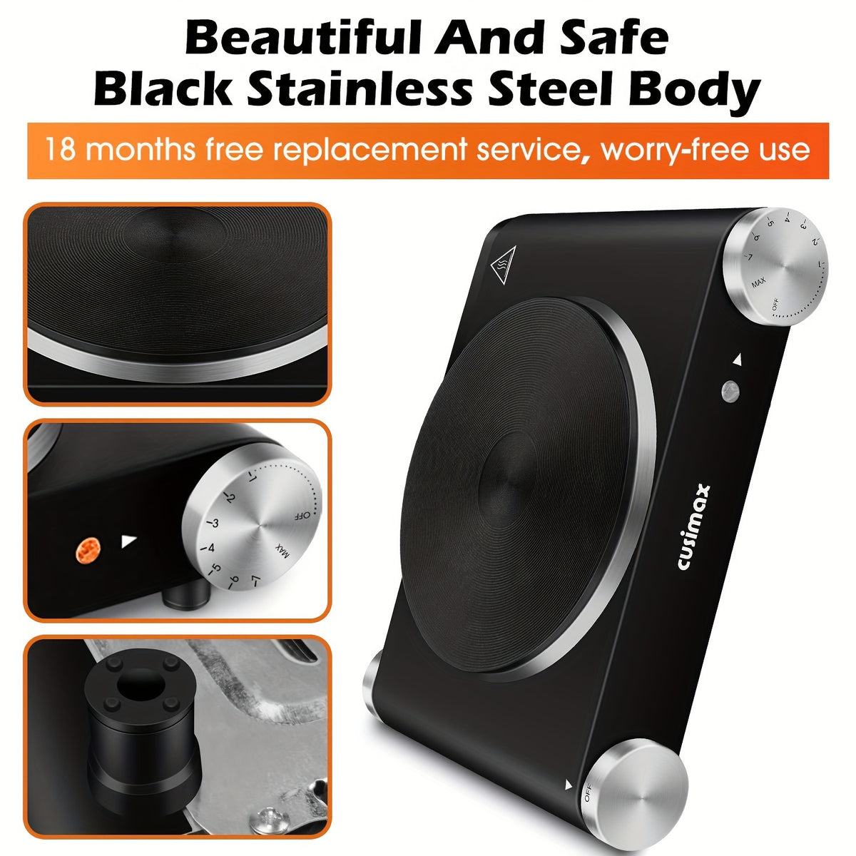 Cusimax Electric Hot Plate For Cooking, 1500W Stainless Steel Single Burner With Temperature Control, Heat Up In Seconds, Great For RV/Home/Camping