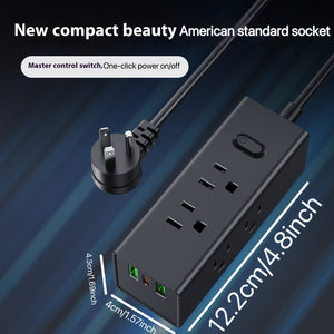 small and compact Black/white power strip, 3.9ft extension cord with 6 AC power outlets and 2 USB and 1 Type-C ports with flat corner plugs, convenient for travel, suitable for home/office