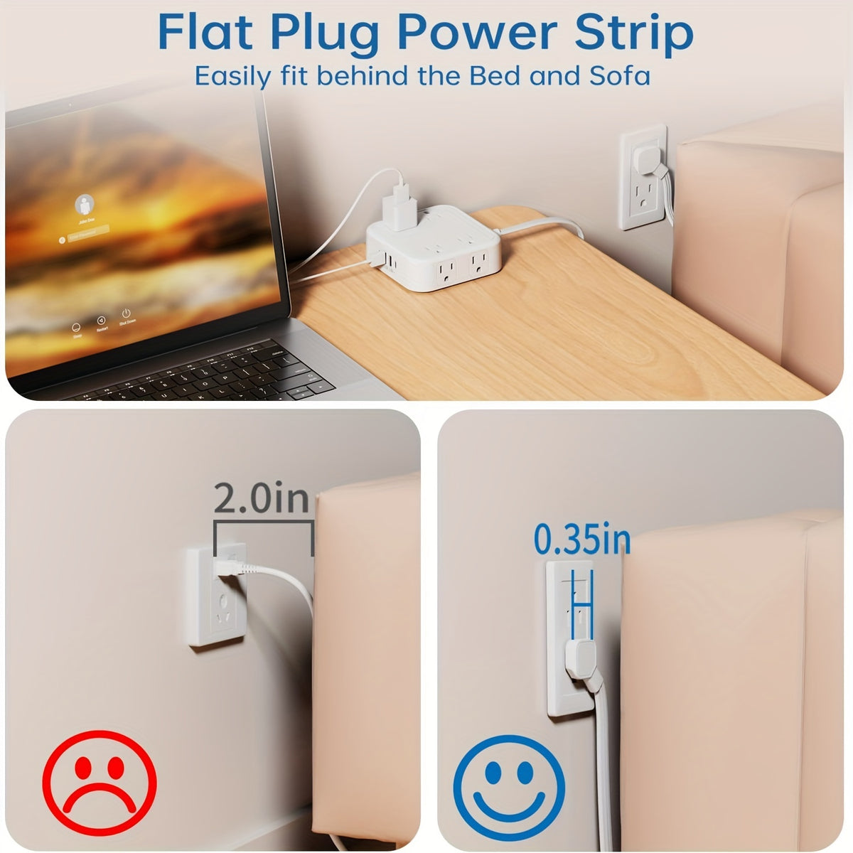 USB Charger Surge Protector 12 Outlet Extender with 4 USB Charging Ports (2 USB C Outlet) 3 Sided 1800J Power Strip Multi Plug Outlet Extender for Home Travel Office ETL Listed