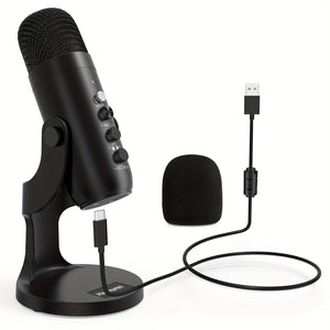 USB Microphone, Condenser Computer PC Mic, Plug&Play Gaming Microphones for PS 4&5.Headphone Output&Volume Control, Mic Gain Control, Mute Button for Vocal, YouTube Podcast on Mac&Windows (Black) Eid Al-Adha Mubarak