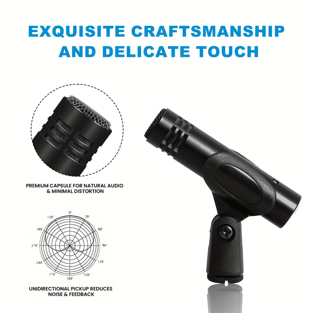 Condenser Instrument Microphone Drum Shaped Instrument Megaphone With Clamp Mount Cardioid Mic For Stage Performance