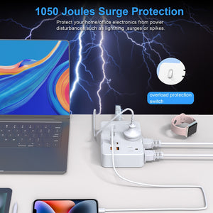 Power Strip Surge Protector - 6 Widely Outlets with 4 USB Ports (2 USB C), 2-Side Outlet Extender Strip, 10 Ft Extension Cord Flat Plug, Wall Mount Small Power Strip for Travel Home Office College Dorm