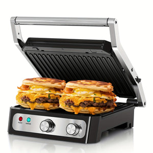 CACHOO Electric Panini Press Sandwich Maker, 1500W Indoor Grill with Non-Stick Coated Plates, Temperature Control & Removable Drip Tray, Opens 180 Degrees to Fit Any Type/Size of Food