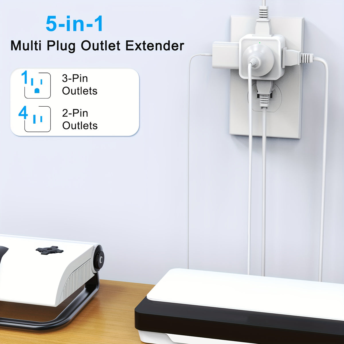 1pc Multi Plug Wall Adapter With 5 Outlets, NO Surge Protection, Outlet Extender Wall Charger For Cruise, Dorm, Travel, Home, Office