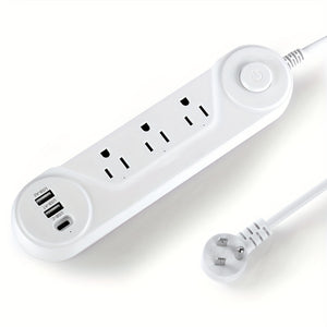 US Plug, Flat Power Socket, 3 Plugs/2 USB Interfaces/1 Type-C, Compatible With Full Range, Power: 1250W