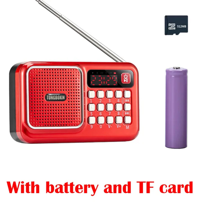 Portable Bluetooth FM Radio Receiver Speaker USB TF Card Player 3.5Mm Earphone Out Support 18650 Rechargeable Battery