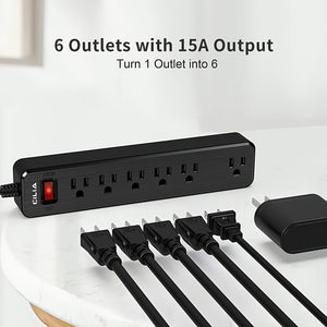1pc Household Office Universal, US Specification Multi-hole High-power Socket, Row Plug-in Cable Board, Table Wall Dual-use, 6 DC Jacks, 59.06inch Cable Length, PVC Outer Packaging