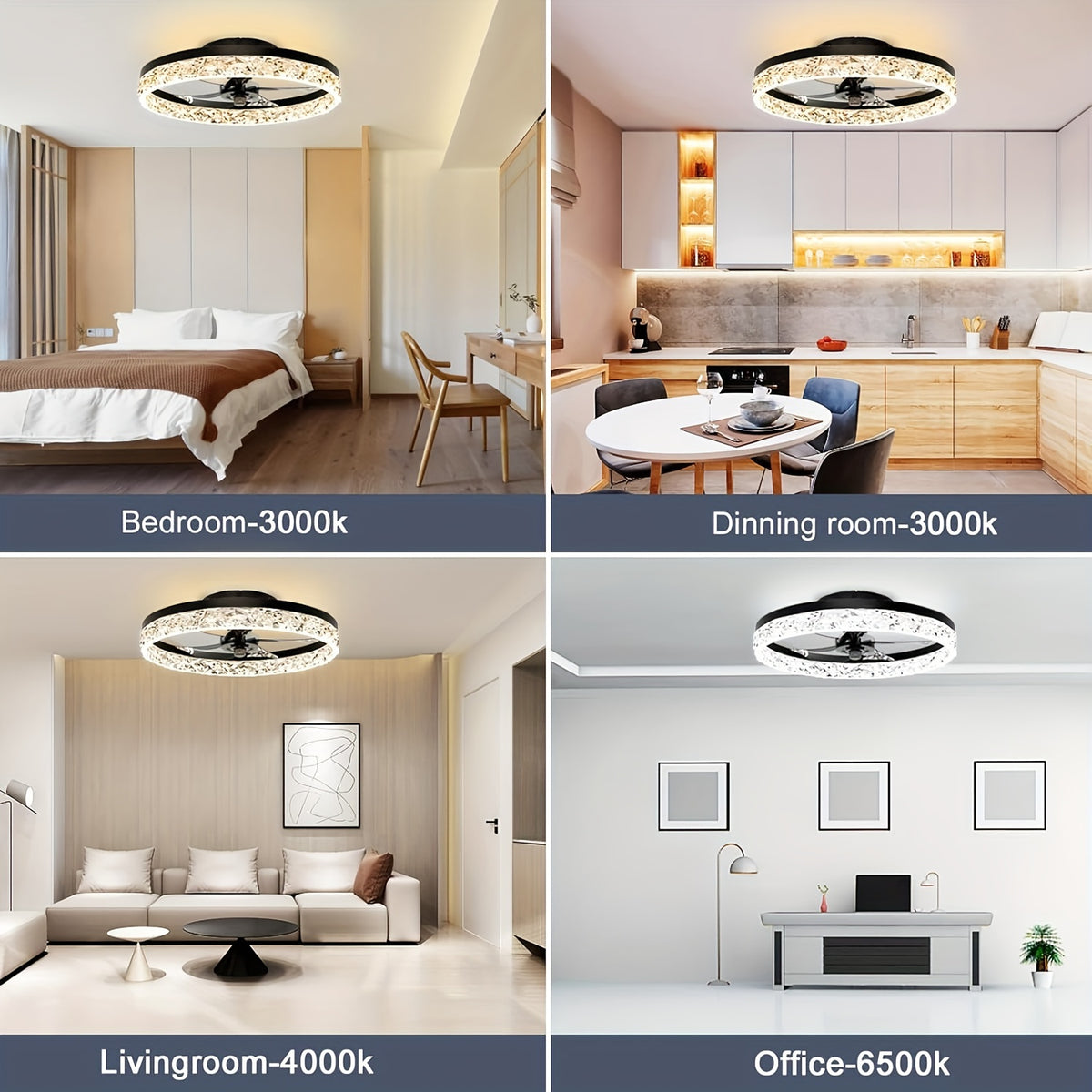 Modern LED Ceiling Fan With Remote Control - 3 Color Lighting, Dimmable &amp; Energy-Efficient, Perfect For Living Room, Office, Cafe, Bedroom, Kitchen