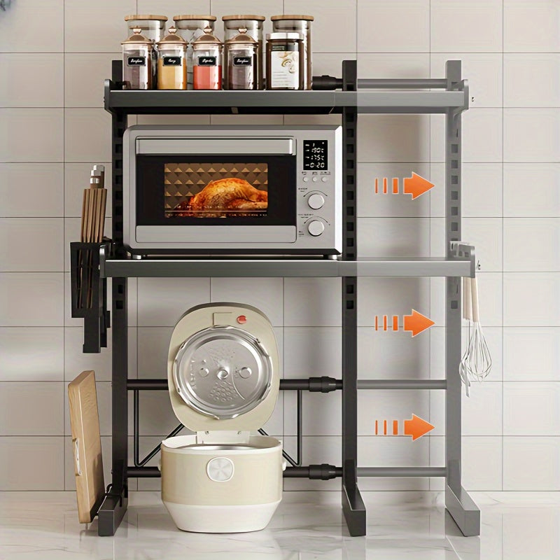 Versatile Multi-Layer Kitchen Storage Rack - Expandable Shelf for Microwave, Air Fryer &amp; Oven - Durable Steel Construction