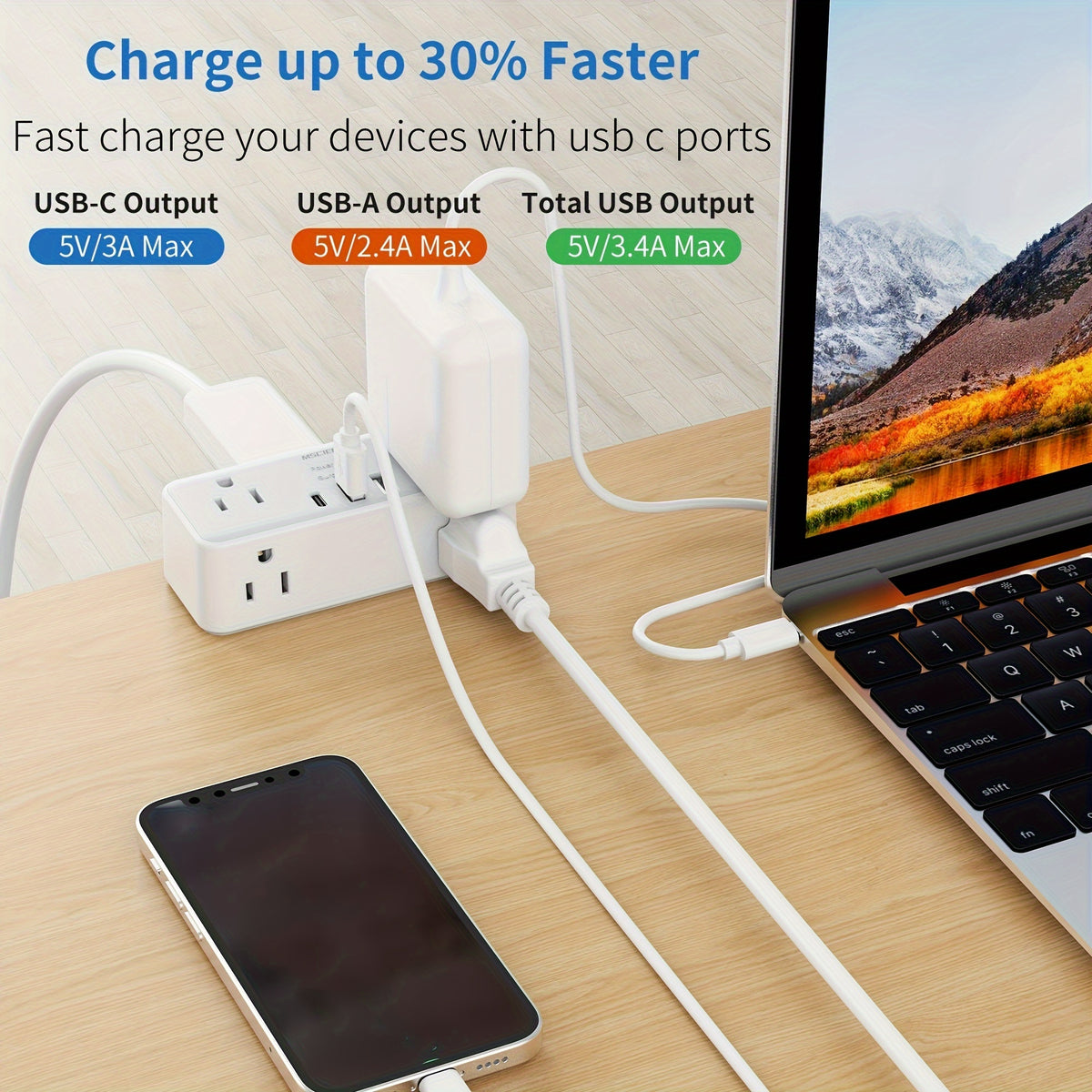 Power Strip With USB Ports And 6 Outlets, With Surge Protector, US Plug