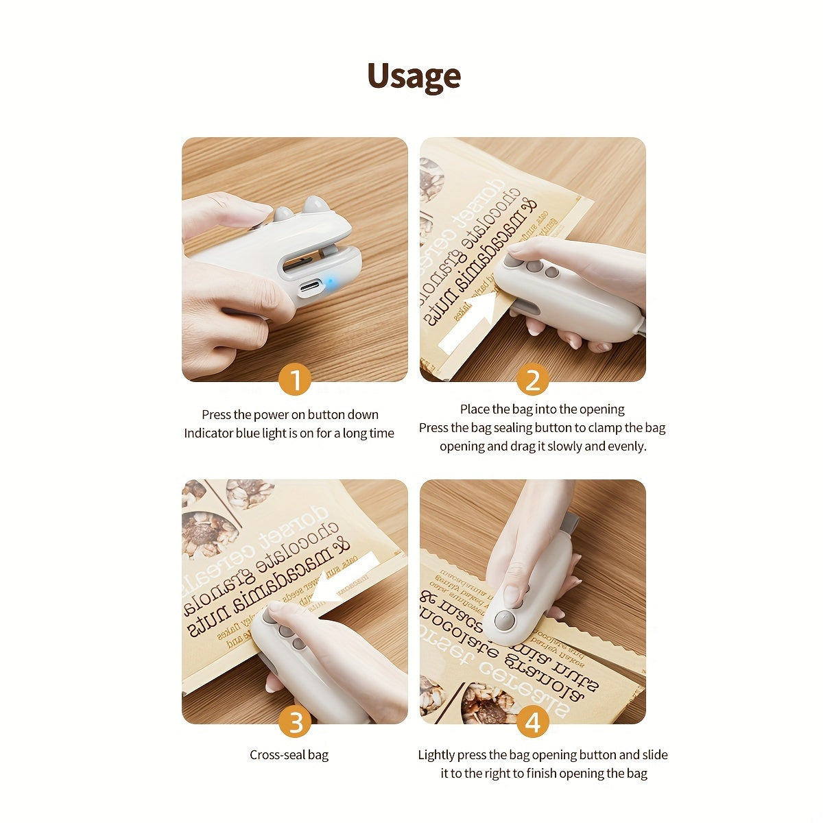 2024 Latest Upgraded Mini Snack Bag Sealer: USB Rechargeable 2-in-1 Bag Heat Sealer, Portable Heat Vacuum Sealer, Snack Moisture-proof Sealer, Food Storage Sealer