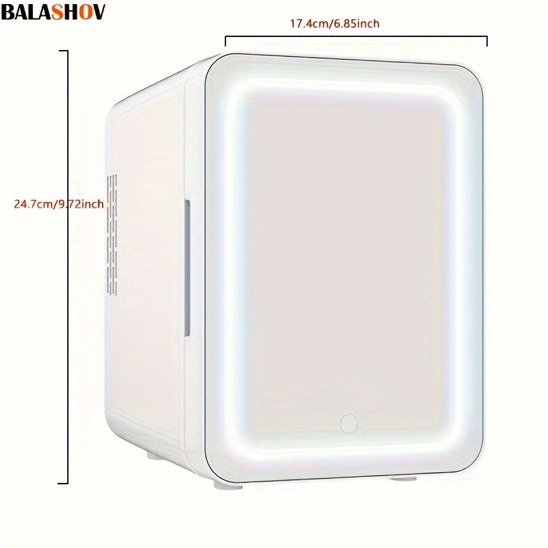 BALASHOV Mini Refrigerator and Personal Beauty Fridge, With Dimmable LED Mirror (4 Liter/6 Can), Cooler and Warmer, for Refrigerating Makeup, skincare and Food, Mini Fridge for Bedroom, Office and Car