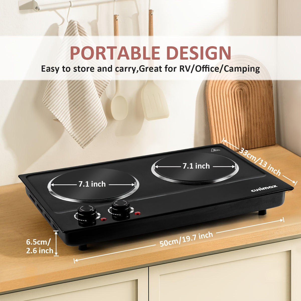 Cusimax 1800W Infrared Ceramic Electric Hot Plate For Cooking, Portable Countertop Burner Glass Heating Plate With 2 Knob Control, Stainless Steel Electric Stove, Easy To Clean