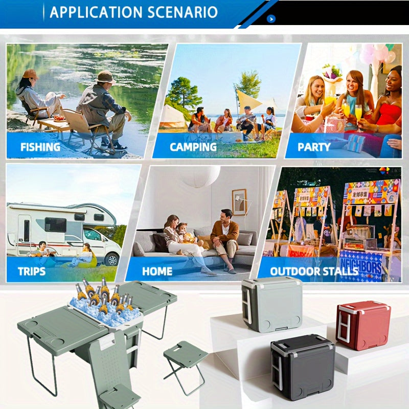 8.45gal Large Capacity Outdoor Cooler With Folding Table &amp; Chair Set - Waterproof, Portable Aluminum Insulated Box For Bbqs, Parties, Picnics, Camping &amp; Hiking