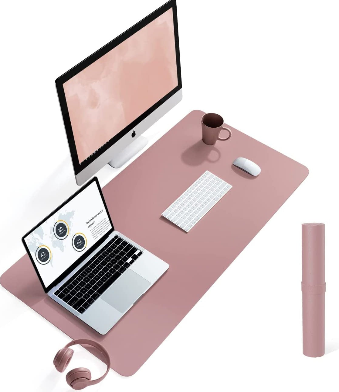 Non-Slip Desk Pad, Waterproof PVC Leather Desk Table Protector, Ultra Thin Large Mouse Pad, Easy Clean Laptop Desk Writing Mat for Office Work/Home/Decor(Dark Pink, 35.4&quot; X 17&quot;)
