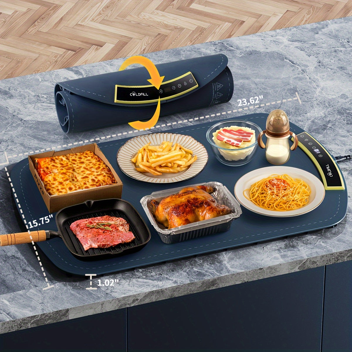 COLDFILL Electric Warming Tray - Foldable Food Warming Mat With 8 TEMP Setting, Full-surface Heat In 5s, 4 Hours Auto-off, Easy To Clean With Nano-Material, For Buffet, For Party, For Gathering
